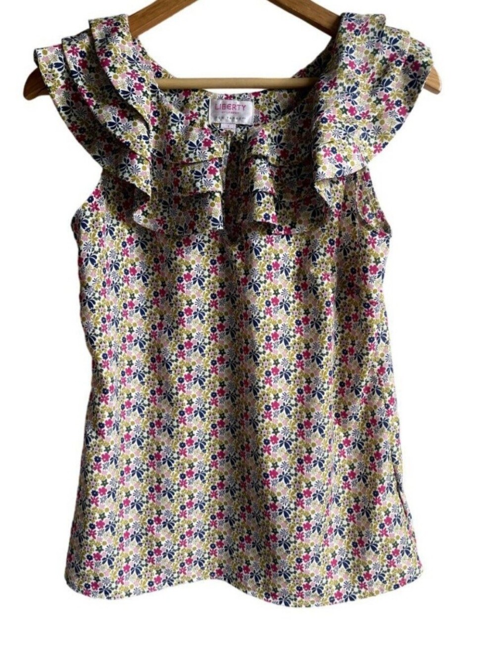 liberty Floral Ruffle Tank Top - Pink Green Navy